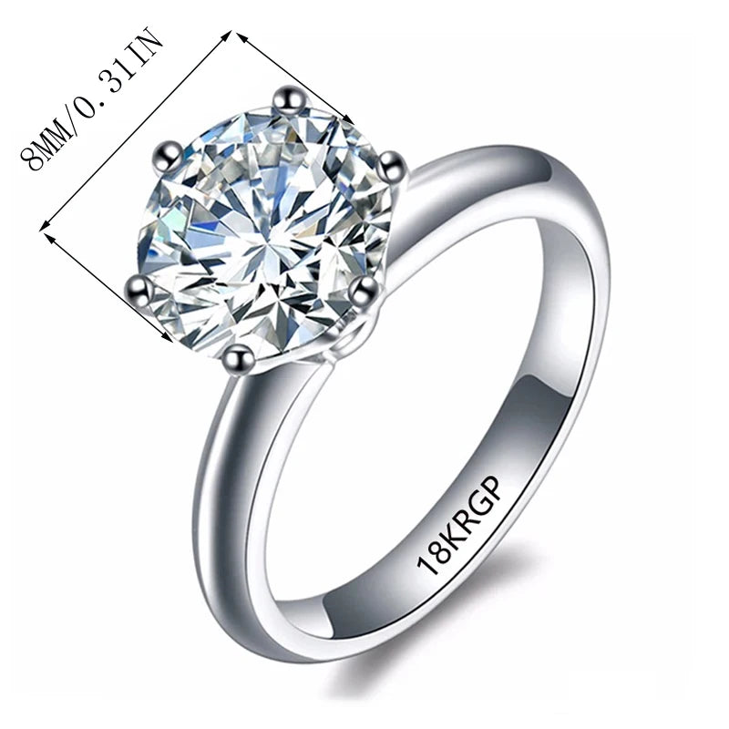 18K White Gold Color Ring With 2ct Zirconia Solitaire